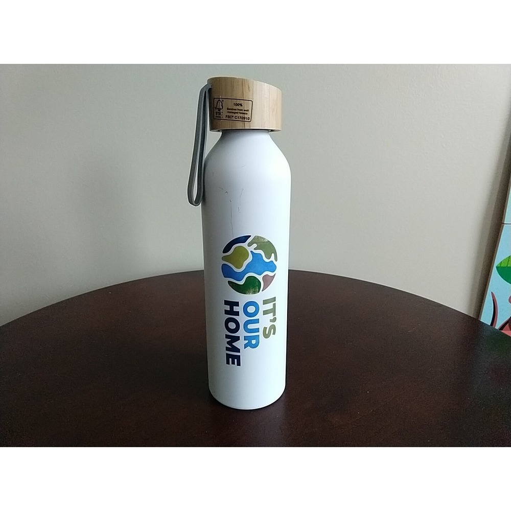 It's Our Home Eco Friendly Earth Metal Water Bottle Bamboo Lid White